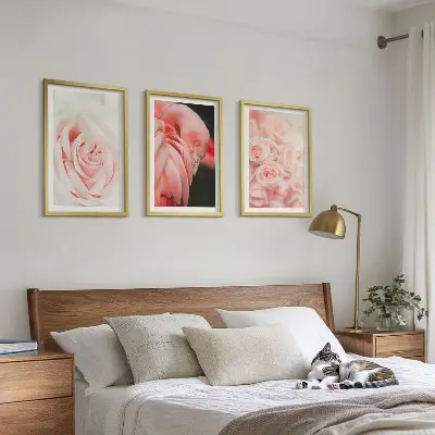 Wall art set featuring delicate pastel pink flamingos