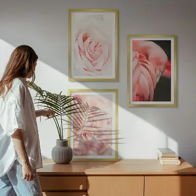 Wall art set featuring delicate pastel pink flamingos