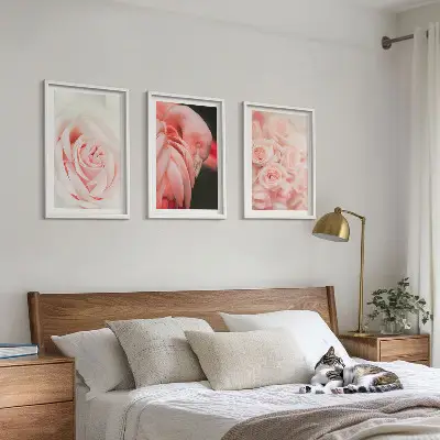 Wall art set featuring delicate pastel pink flamingos
