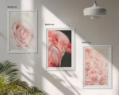 Wall art set featuring delicate pastel pink flamingos