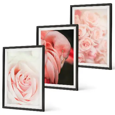 Wall art set featuring delicate pastel pink flamingos