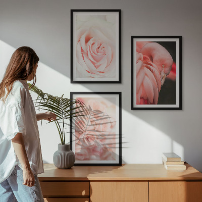 Wall art set Pastel pink flamingos delicately