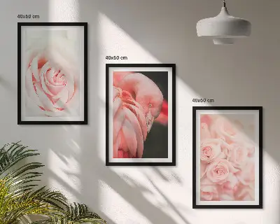 Wall art set featuring delicate pastel pink flamingos