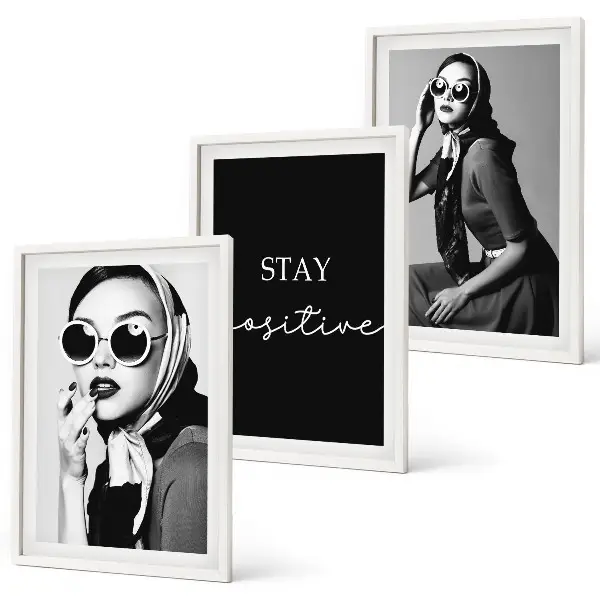 Three-piece wall art piece Stylish portraits of women wearing glasses