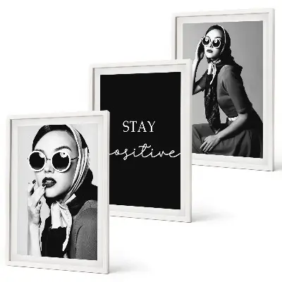 Three-piece wall art piece Stylish portraits of women wearing glasses