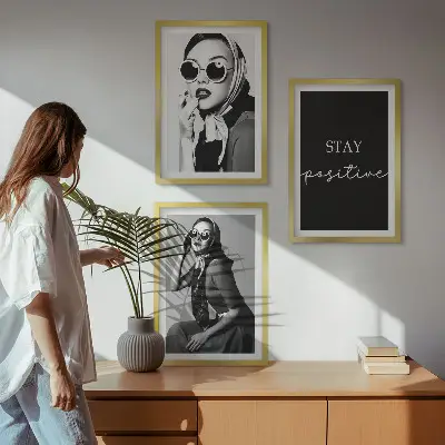 Three-piece wall art piece Stylish portraits of women wearing glasses