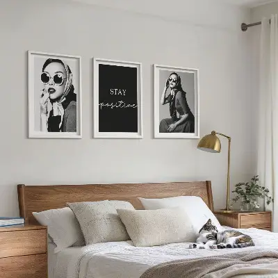 Three-piece wall art piece Stylish portraits of women wearing glasses