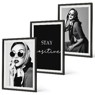 Three-piece wall art piece Stylish portraits of women wearing glasses