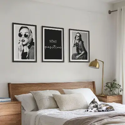 Three-piece wall art piece Stylish portraits of women wearing glasses