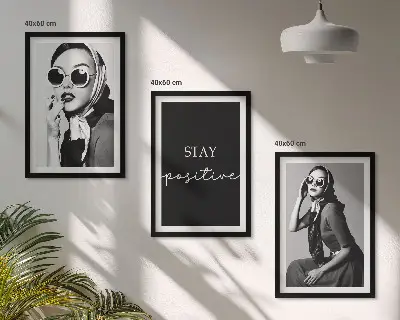 Three-piece wall art piece Stylish portraits of women wearing glasses