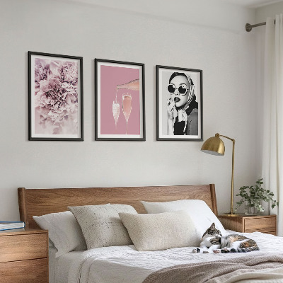 Set of 3 framed wall art pieces Rose flowers and an elegant lady