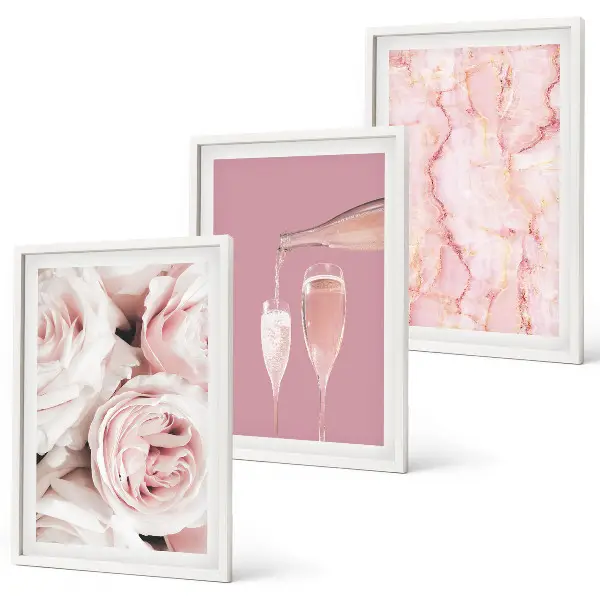Three-piece wall art set champagne roses with a marble background