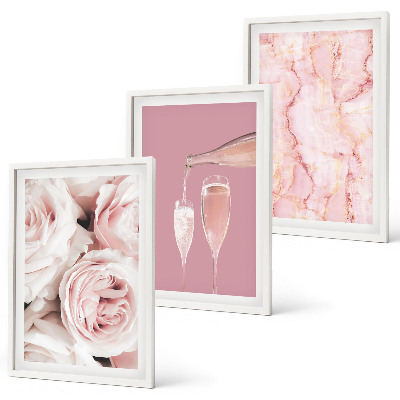 Three-piece wall art piece Champagne roses marble background