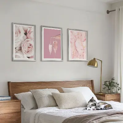 Three-piece wall art set champagne roses with a marble background