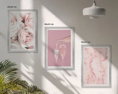 Three-piece wall art set champagne roses with a marble background