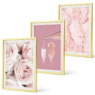 Three-piece wall art set champagne roses with a marble background