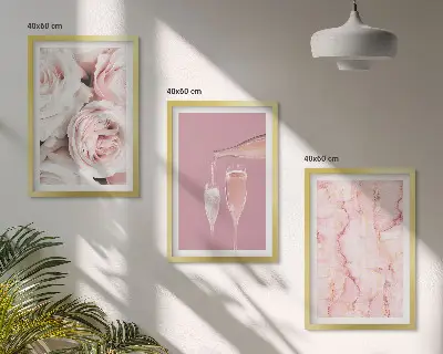 Three-piece wall art set champagne roses with a marble background