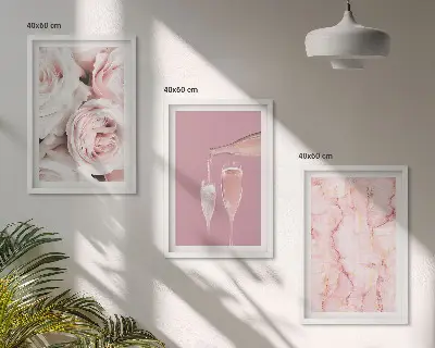 Three-piece wall art set champagne roses with a marble background