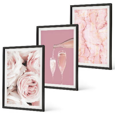 Three-piece wall art piece Champagne roses marble background
