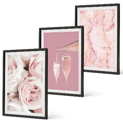 Three-piece wall art set champagne roses with a marble background