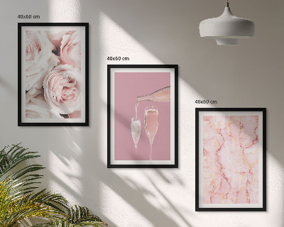Three-piece wall art piece Champagne roses marble background
