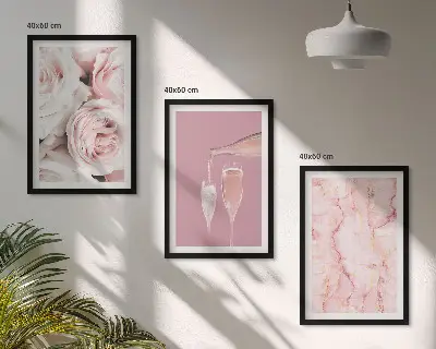 Three-piece wall art set champagne roses with a marble background