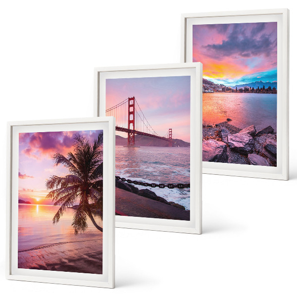 Set of 3 framed wall art pieces Sunset bridge landscape