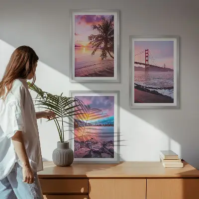Sunset bridge landscape wall art set of 3 framed pieces