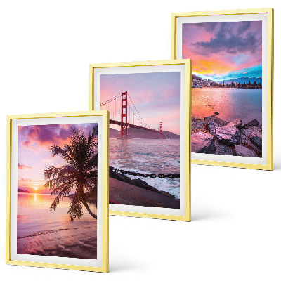 Set of 3 framed wall art pieces Sunset bridge landscape