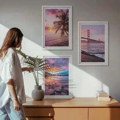Sunset bridge landscape wall art set of 3 framed pieces