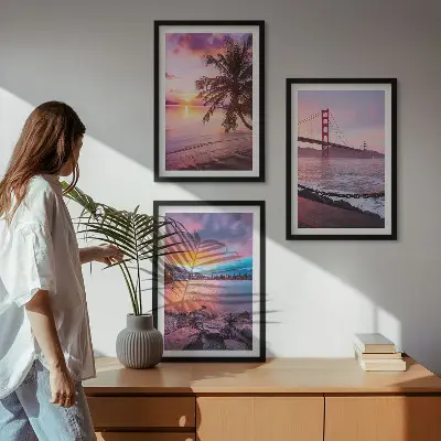 Sunset bridge landscape wall art set of 3 framed pieces