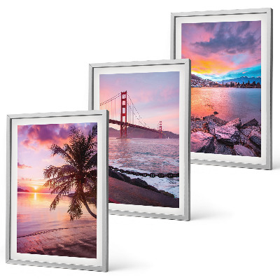 Set of 3 framed wall art pieces Sunset bridge landscape