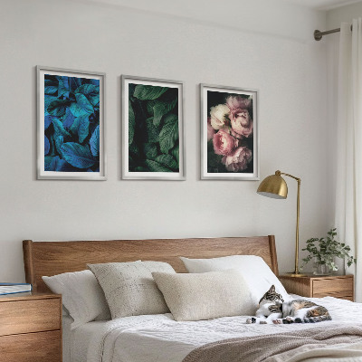 Three-piece wall art piece Leaves, flowers, different colors