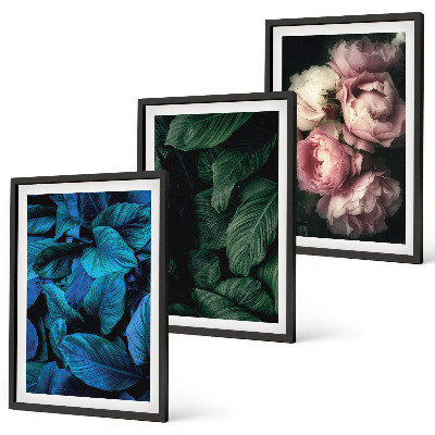 Three-piece wall art piece Leaves, flowers, different colors