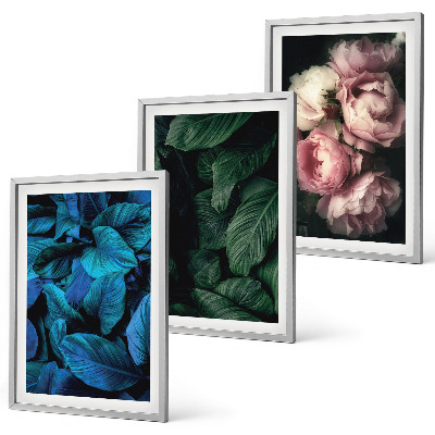 Three-piece wall art piece Leaves, flowers, different colors