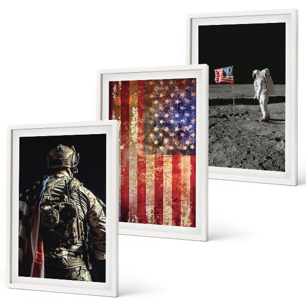 Wall art set American symbols USA flag