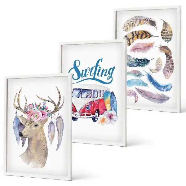 Deer and floral wall art set three-piece canvas wall decor