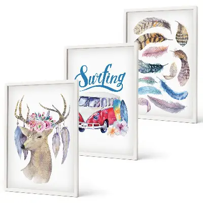 Deer and floral wall art set three-piece canvas wall decor