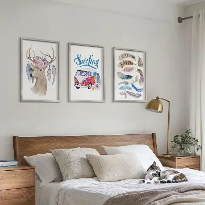 Deer and floral wall art set three-piece canvas wall decor