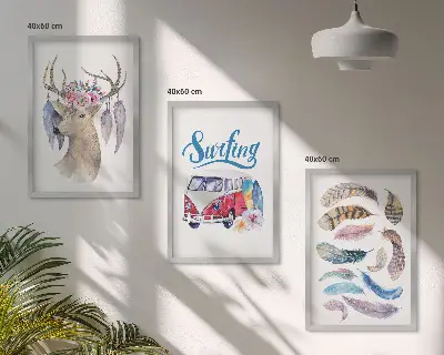Deer and floral wall art set three-piece canvas wall decor