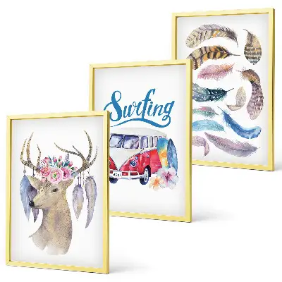Deer and floral wall art set three-piece canvas wall decor