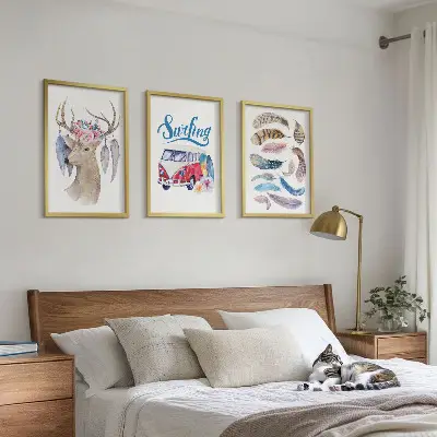 Deer and floral wall art set three-piece canvas wall decor