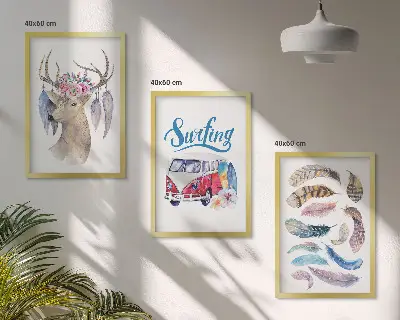 Deer and floral wall art set three-piece canvas wall decor