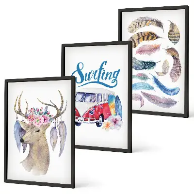 Deer and floral wall art set three-piece canvas wall decor