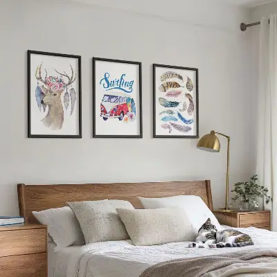 Deer and floral wall art set three-piece canvas wall decor