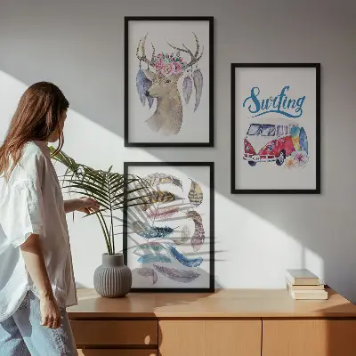 Deer and floral wall art set three-piece canvas wall decor