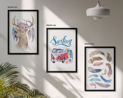 Three-piece wall art piece Antlered deer flowers van