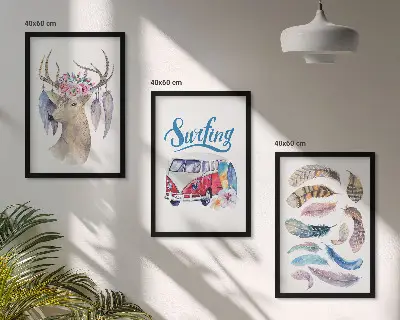 Deer and floral wall art set three-piece canvas wall decor