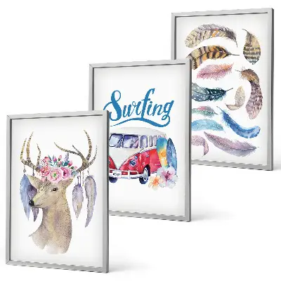 Deer and floral wall art set three-piece canvas wall decor