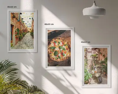 Set of 3 framed wall art pieces Charming streets with pizza